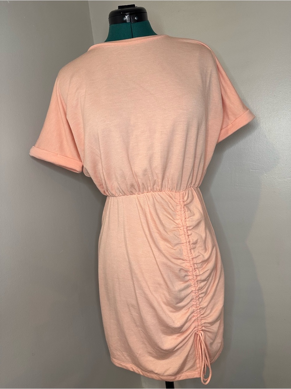 Express Peach Ruched Side-Drawstring Mini Dress